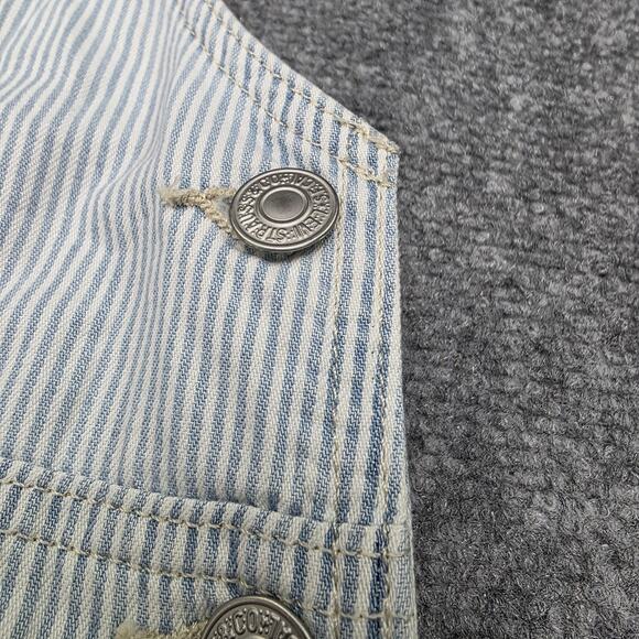 Levis Overall Dress Womens Medium Blue White Stripe Cotton Button Front Workwear - Picture 15 of 16
